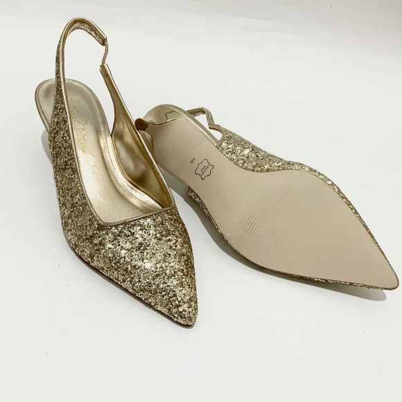 Lilly Pulitzer Shaina Slingback Gold Glitter Pump Pointed Toe Kitten Heel Shoe 6 - Picture 7 of 8